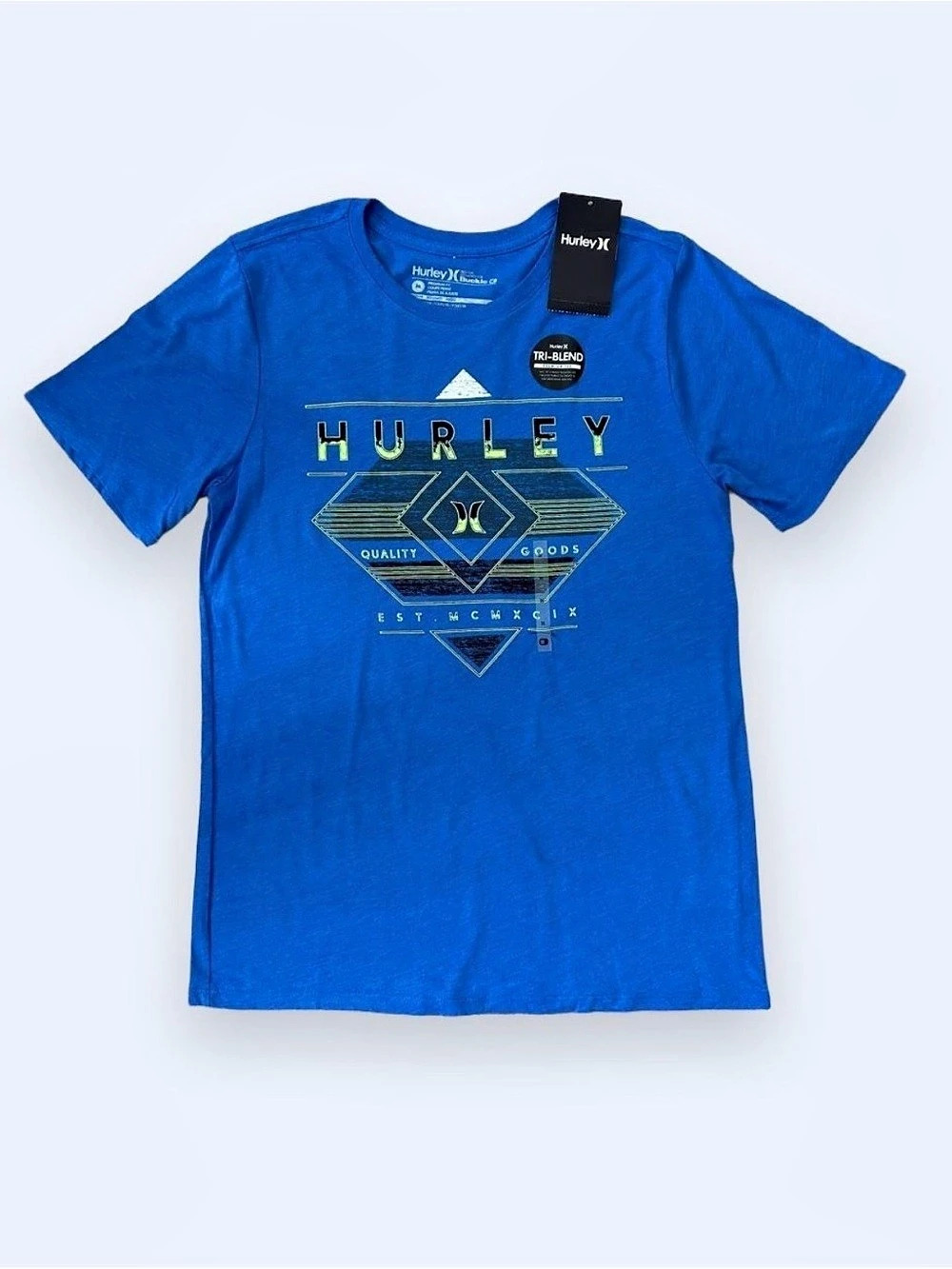 Hurley Quality Goods Tri-Blend Graphic T-Shirt Blue Mens Medium